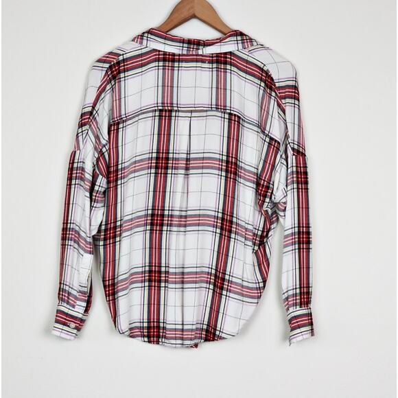 Lou and Grey Size XS V Neck Surplice Wrap Blouse Plaid White Red - Picture 7 of 11
